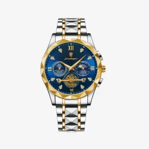 silver chain gold ring blue dial