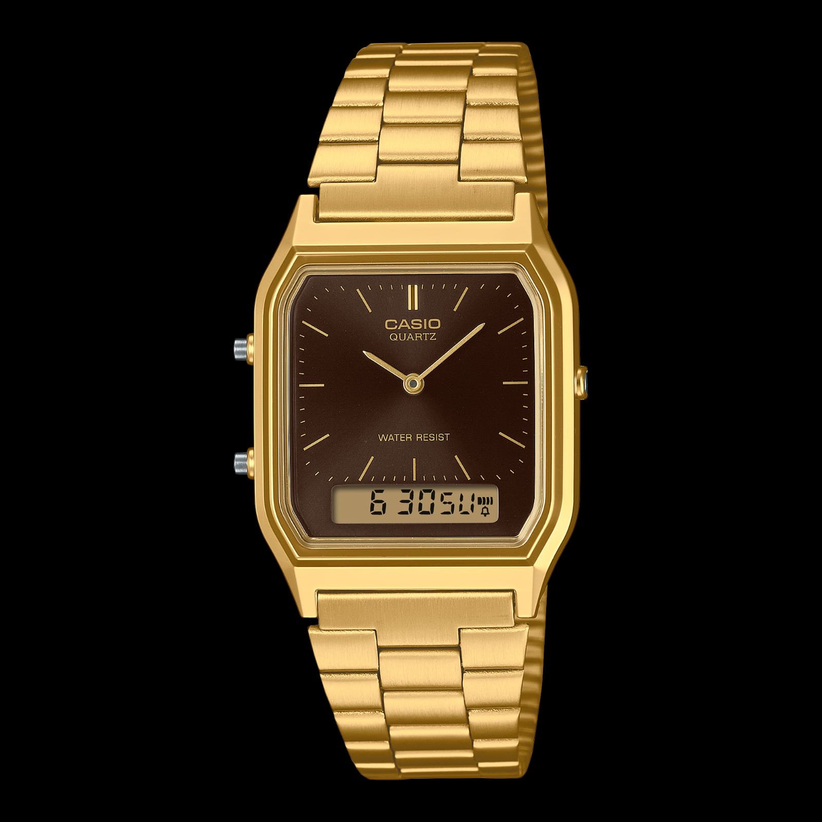 Gold strap with black dial